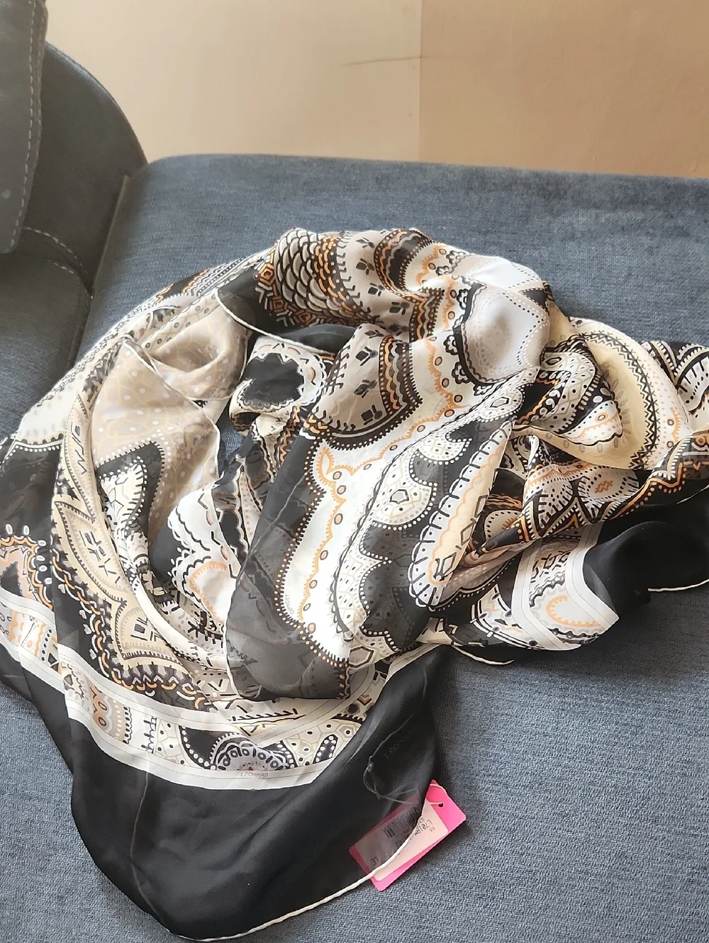 Leonard Paris Paisley Sheer Silk Scarf/Shawl in Black and Cream 70x180 cm